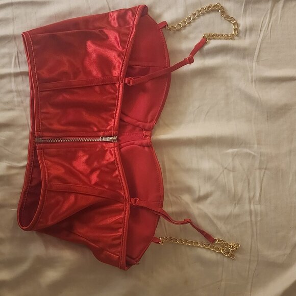 Silky red corset top - Picture 4 of 6